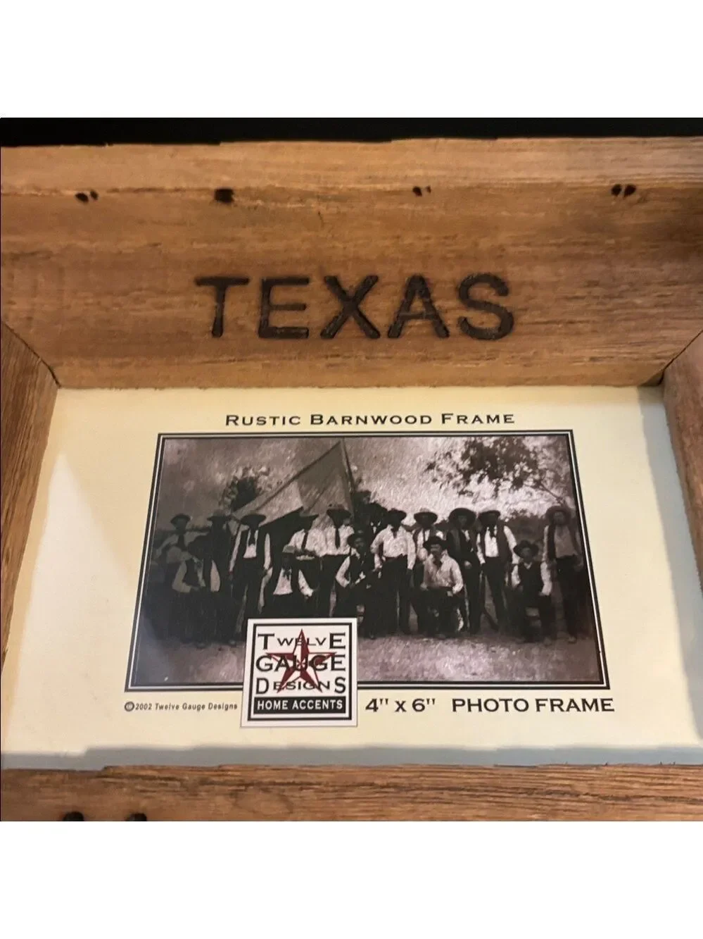 Houston Texas photo frame 4”x 6” home rustic wood stars stamped embossed writing